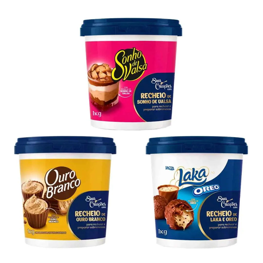 Trio Recheios 1kg — Sonho de Valsa, Ouro Branco e Laka Oreo
